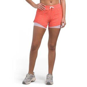 Brooks Womens Orange Purple Speckle Print Running Moment 2 in 1 Shorts Sz XS New